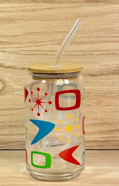 MCM Sputnik Block Glass with Bamboo Lid and Straw