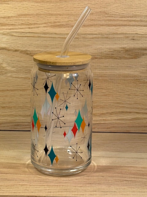 MCM Atomic Diamond Glass with Bamboo Lid and Straw