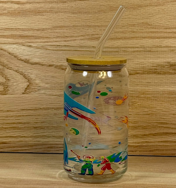 Space Patrol Glass with Bamboo Lid and Straw