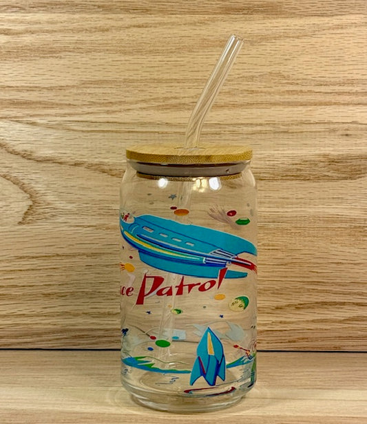 Space Patrol Glass with Bamboo Lid and Straw