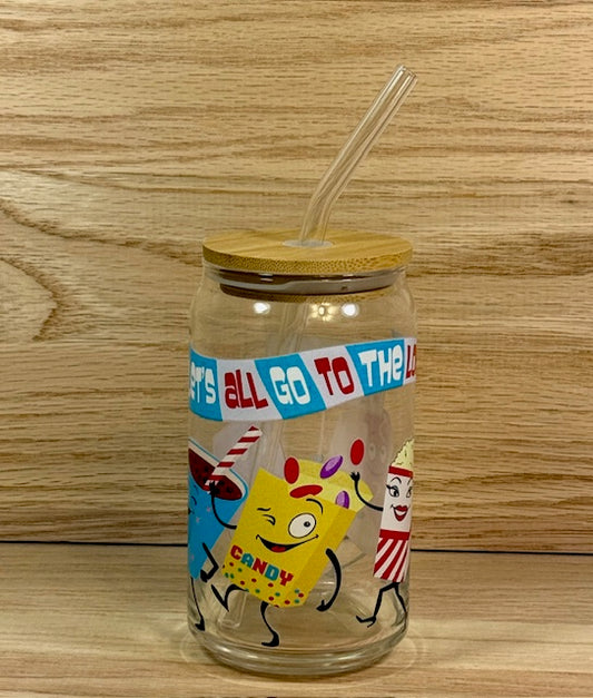 Let’s All Go To The Drive-In Glass with Bamboo Lid and Straw