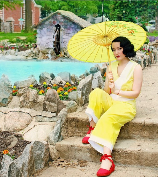 1930s Deco Beach Pyjama Pullover- Lemon