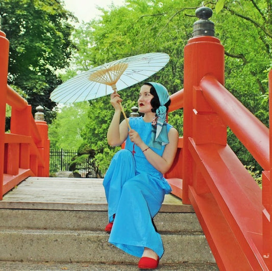 1930s Deco Beach Pyjama Jumpsuit- Berry Blue