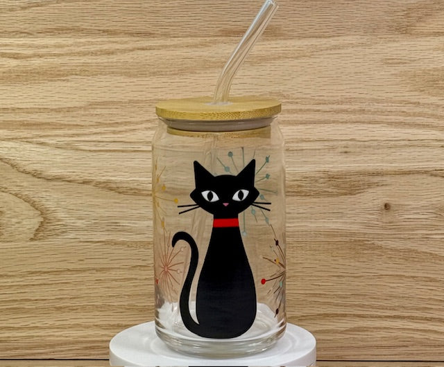 Atomic Cat Glass with Bamboo Lid and Straw