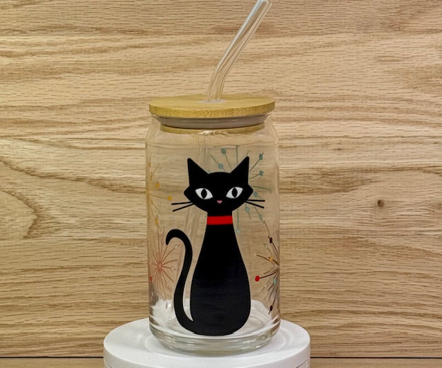 Atomic Cat Glass with Bamboo Lid and Straw
