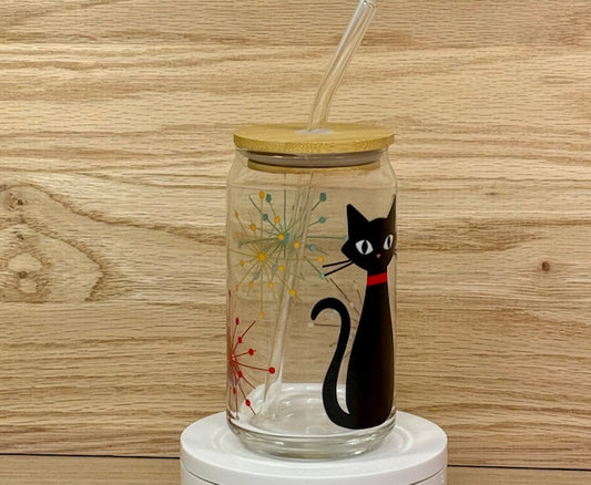 Atomic Cat Glass with Bamboo Lid and Straw