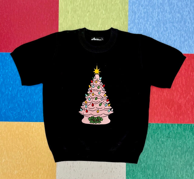 Kitschmas Pink Ceramic Tree Black Sweater