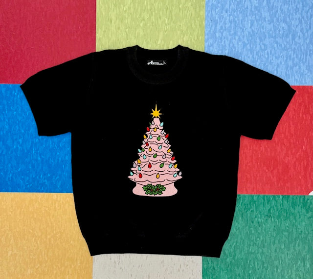 Kitschmas Pink Ceramic Tree Black Sweater