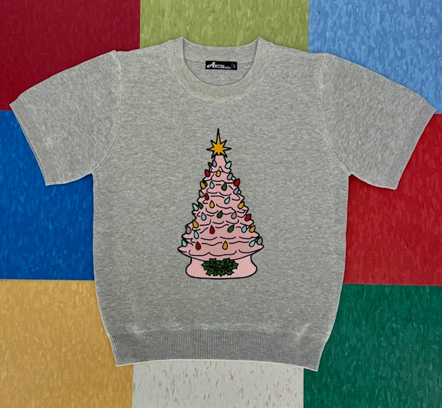 Kitschmas Pink Ceramic Tree Grey Sweater