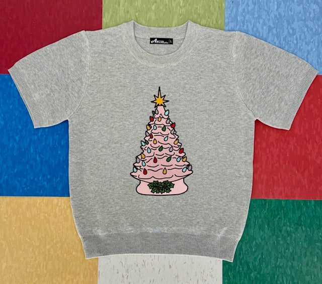 Kitschmas Pink Ceramic Tree Grey Sweater