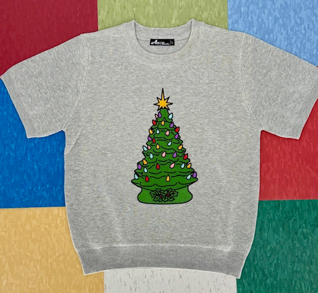 Kitschmas Green Ceramic Tree Grey Sweater