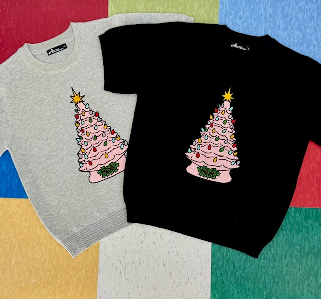 Kitschmas Pink Ceramic Tree Black Sweater