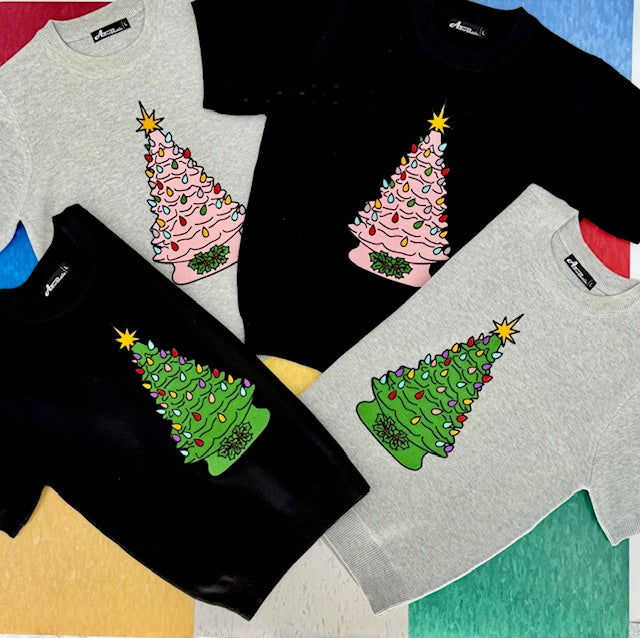Kitschmas Pink Ceramic Tree Black Sweater