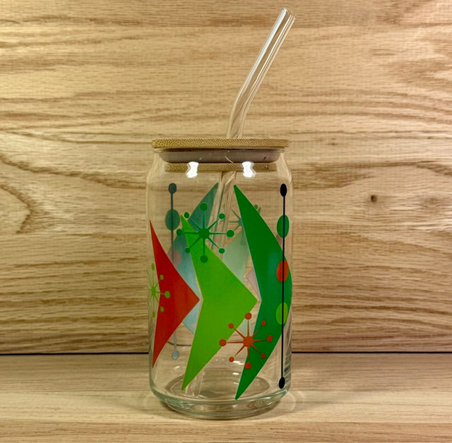 MCM Sputnik Arrow Glass with Bamboo Lid and Straw