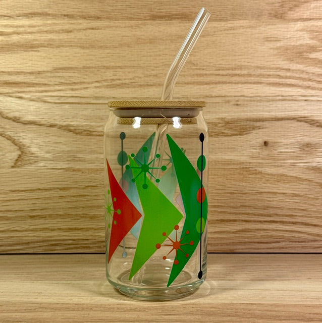 MCM Sputnik Arrow Glass with Bamboo Lid and Straw