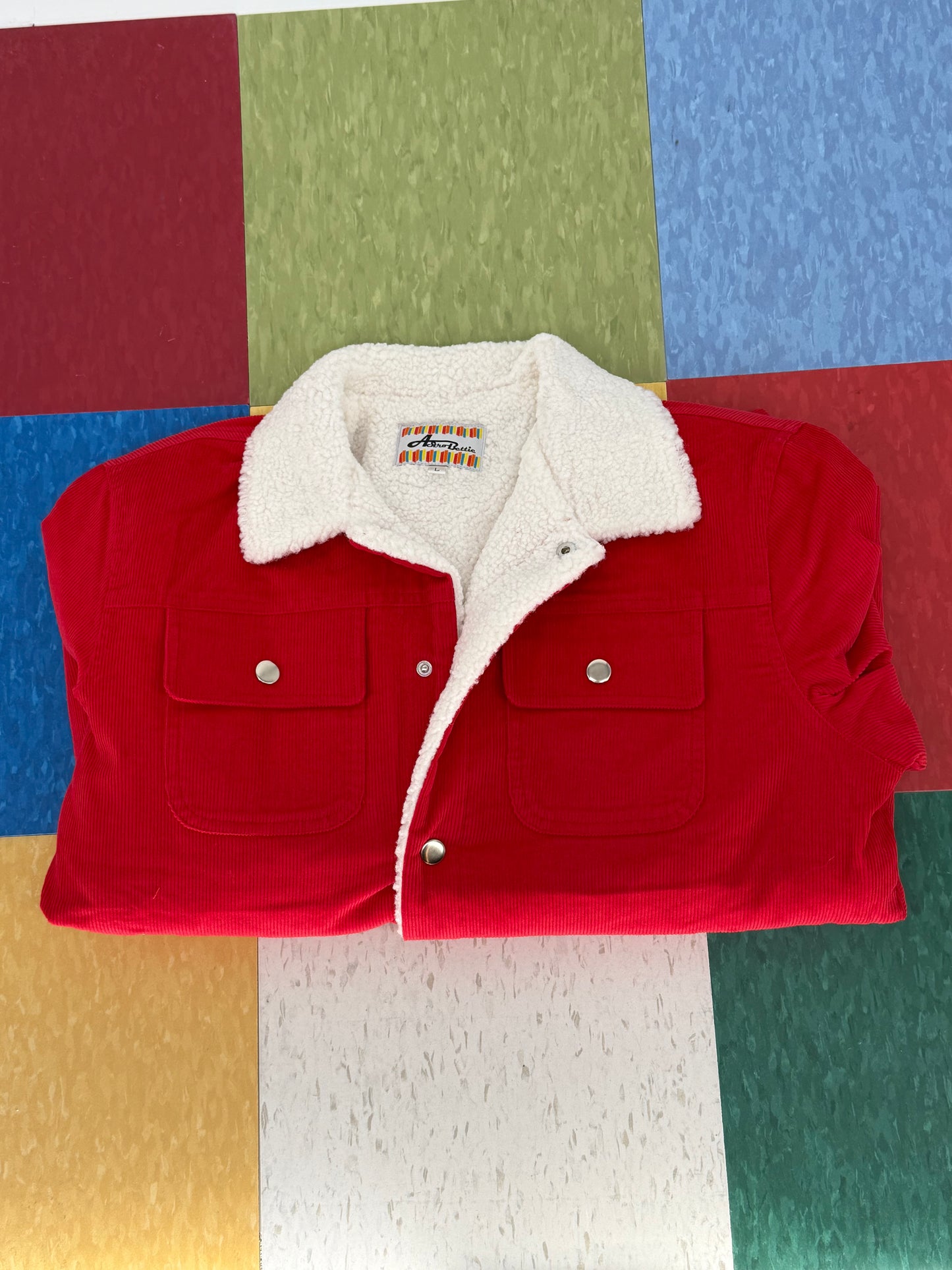 Fleece-Lined Corduroy Trucker Jacket - Red