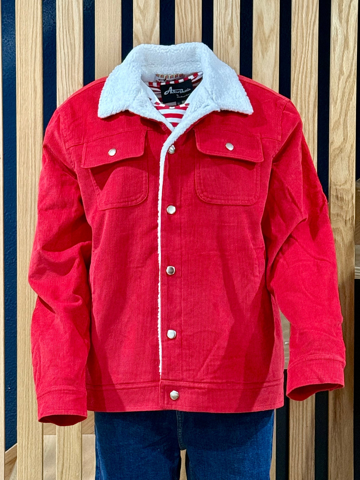 Fleece-Lined Corduroy Trucker Jacket - Red