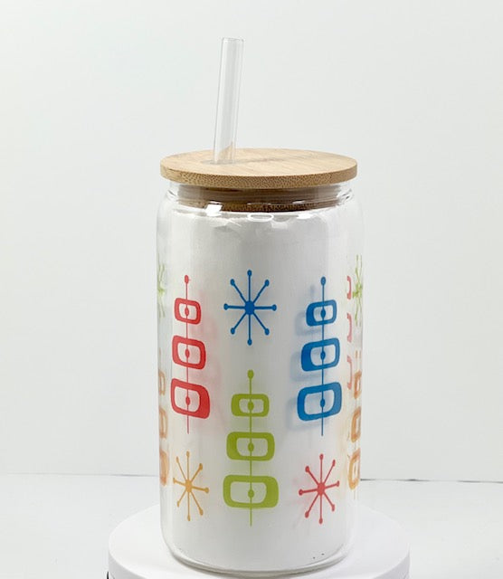 Mid-Century Modern Glass with Bamboo Lid and Straw
