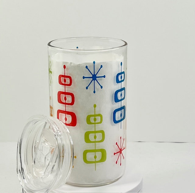 Mid-Century Modern Glass with Drinking Lid and Straw