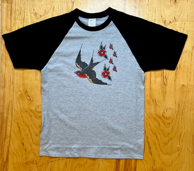 Traditional Sparrows and Flowers Raglan Tee