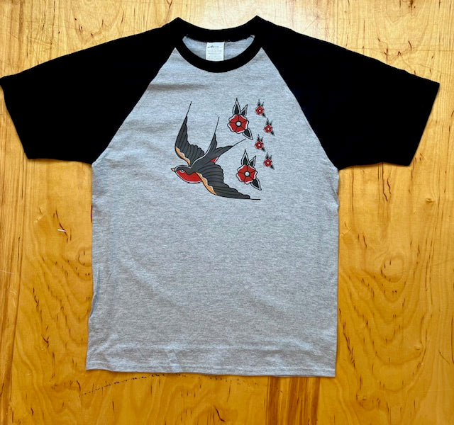 Traditional Sparrows and Flowers Raglan Tee