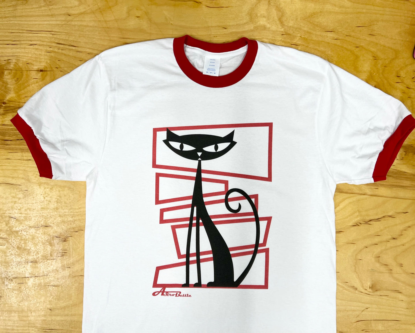 Retro Cat T-Shirt-Red Ringer