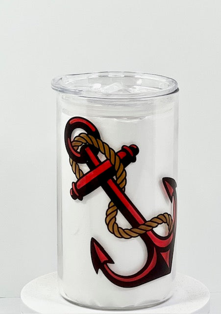 Anchors Away! Glass with Drinking Lid and Straw