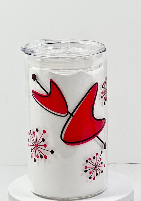 MCM Red Sputnik Boomerang Glass with Drinking Lid and Straw