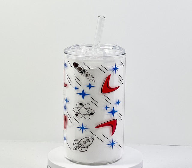 MCM Blast Off Glass with Drinking Lid and Straw