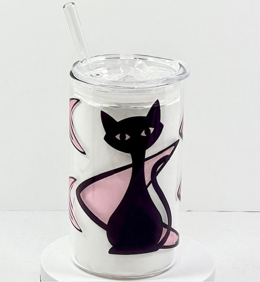 MCM Atomic Bettie Cat Boomerang Glass with Drinking Lid and Straw