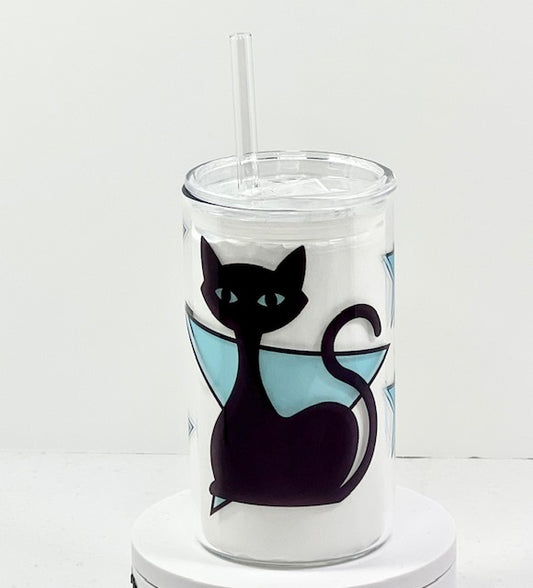 MCM Atomic Bettie Cat Arrow Glass with Drinking Lid and Straw