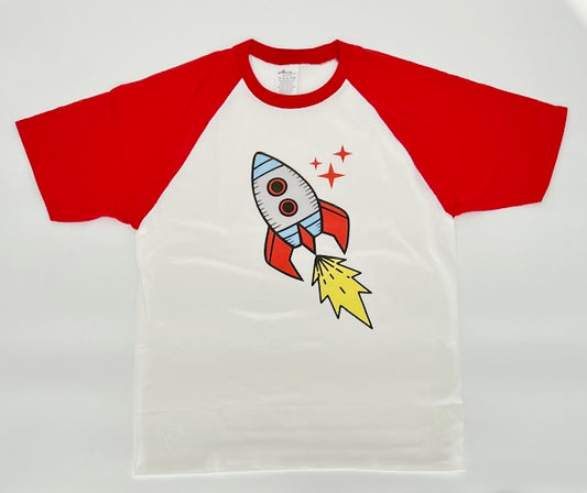 Blast Off Rocket T-Shirt - Red Raglan Tee