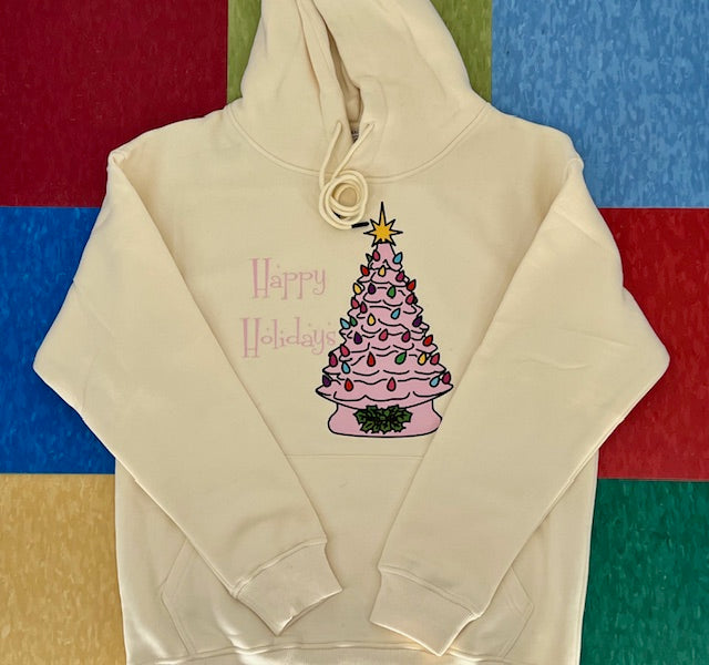 Kitschmas Pink Ceramic Tree Cream Hoodie