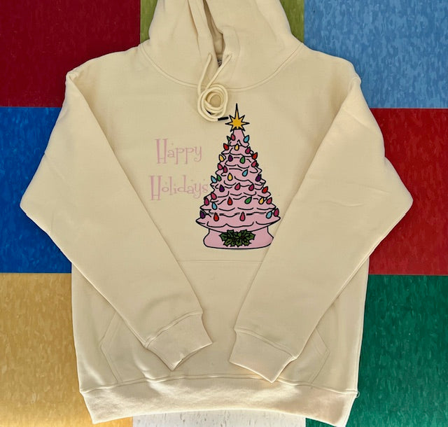 Kitschmas Pink Ceramic Tree Cream Hoodie