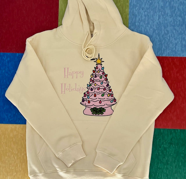 Kitschmas Pink Ceramic Tree Cream Hoodie