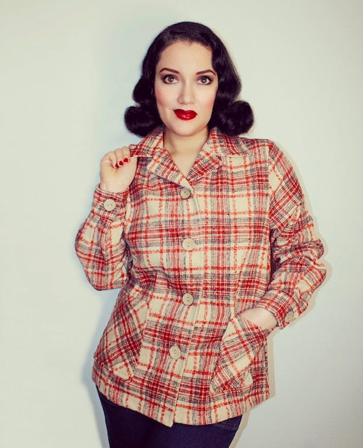 1940's Button Down Jacket-Red/Tan