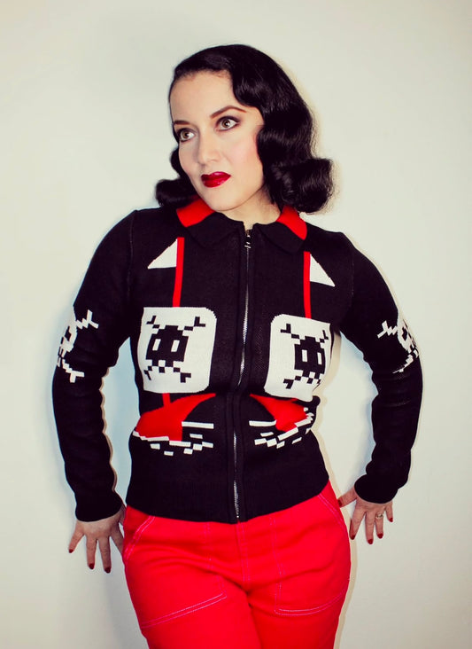 AHOY 1950's Pirate and Skulls Sweater-Black