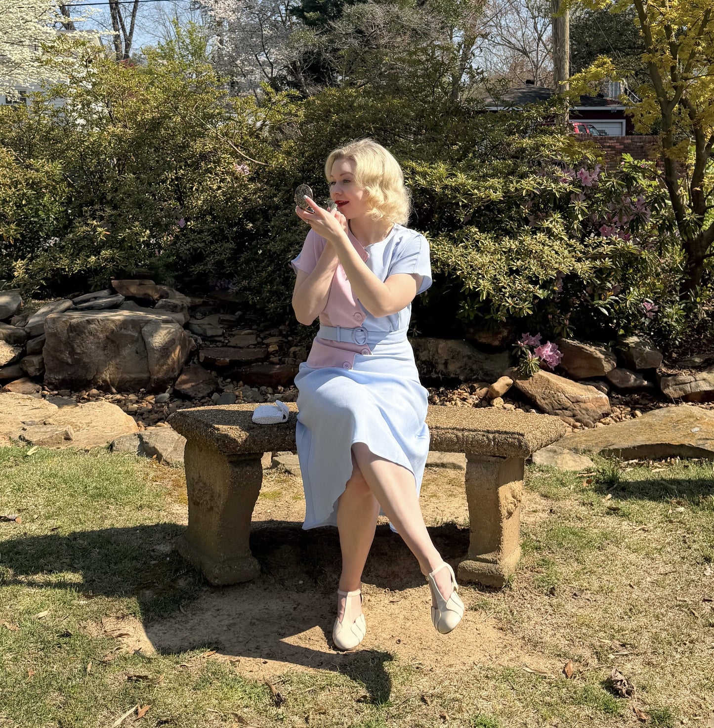 1940s Sawtooth Color Block Dress - Pink/Blue