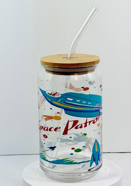 Space Patrol Glass with Bamboo Lid and Straw