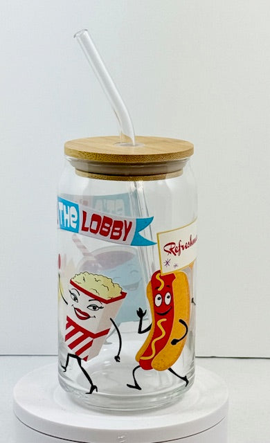 Let’s All Go To The Drive-In Glass with Bamboo Lid and Straw