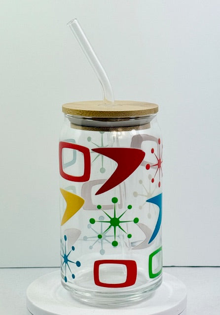 MCM Sputnik Block Glass with Bamboo Lid and Straw