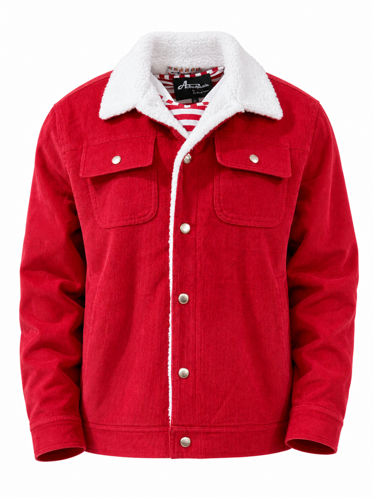 Fleece-Lined Corduroy Trucker Jacket - Red