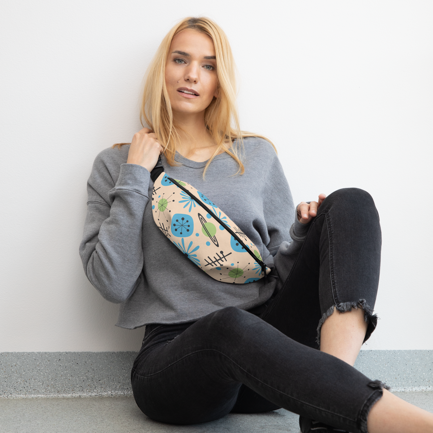MCM Retro Space Starburst Cream Fanny Pack