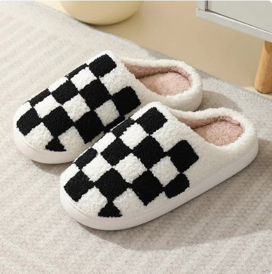 Black and White Checkerboard Slippers