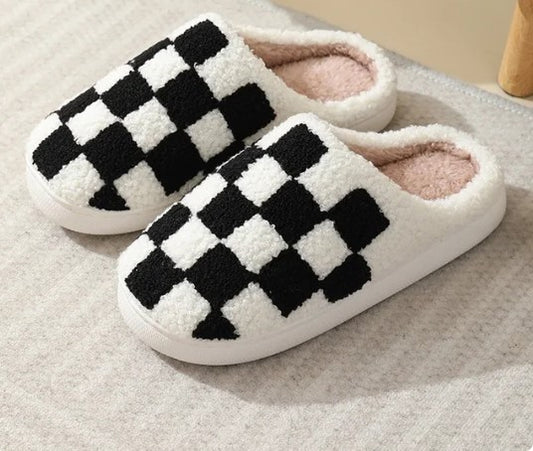 Black and White Checkerboard Slippers