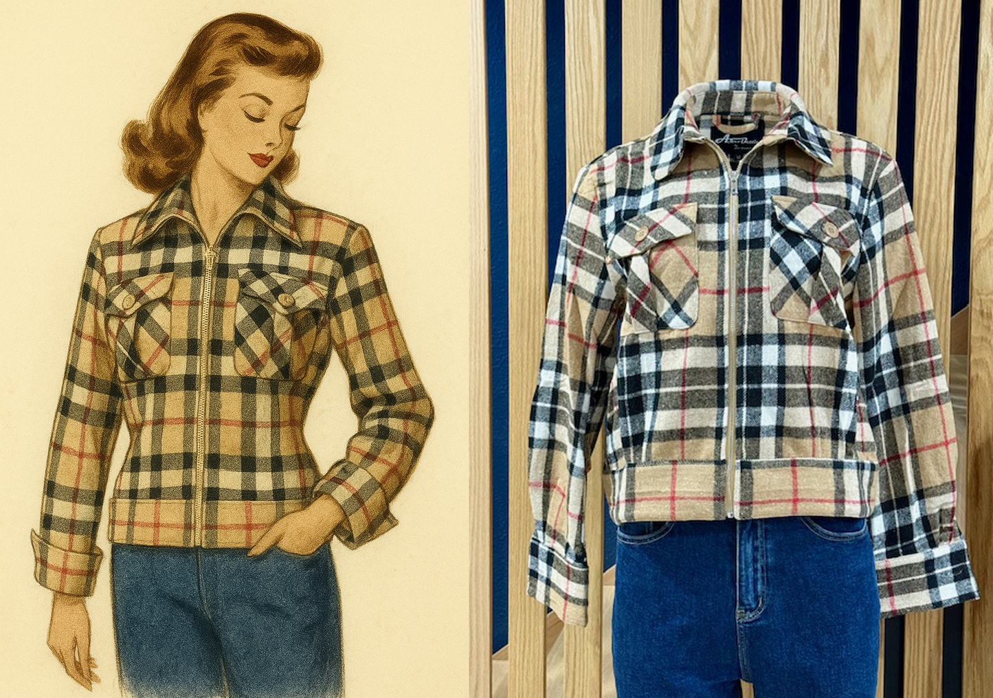 1950s Ricky Jacket - Tan/Black