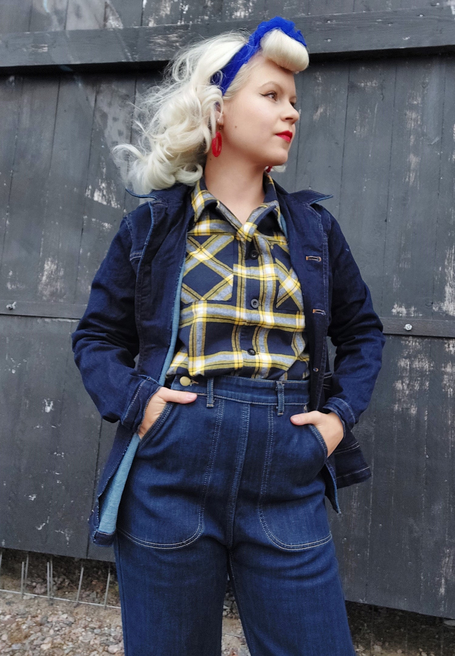 1940s Reproduction Flannel Lined Jeans Yellow/Blue