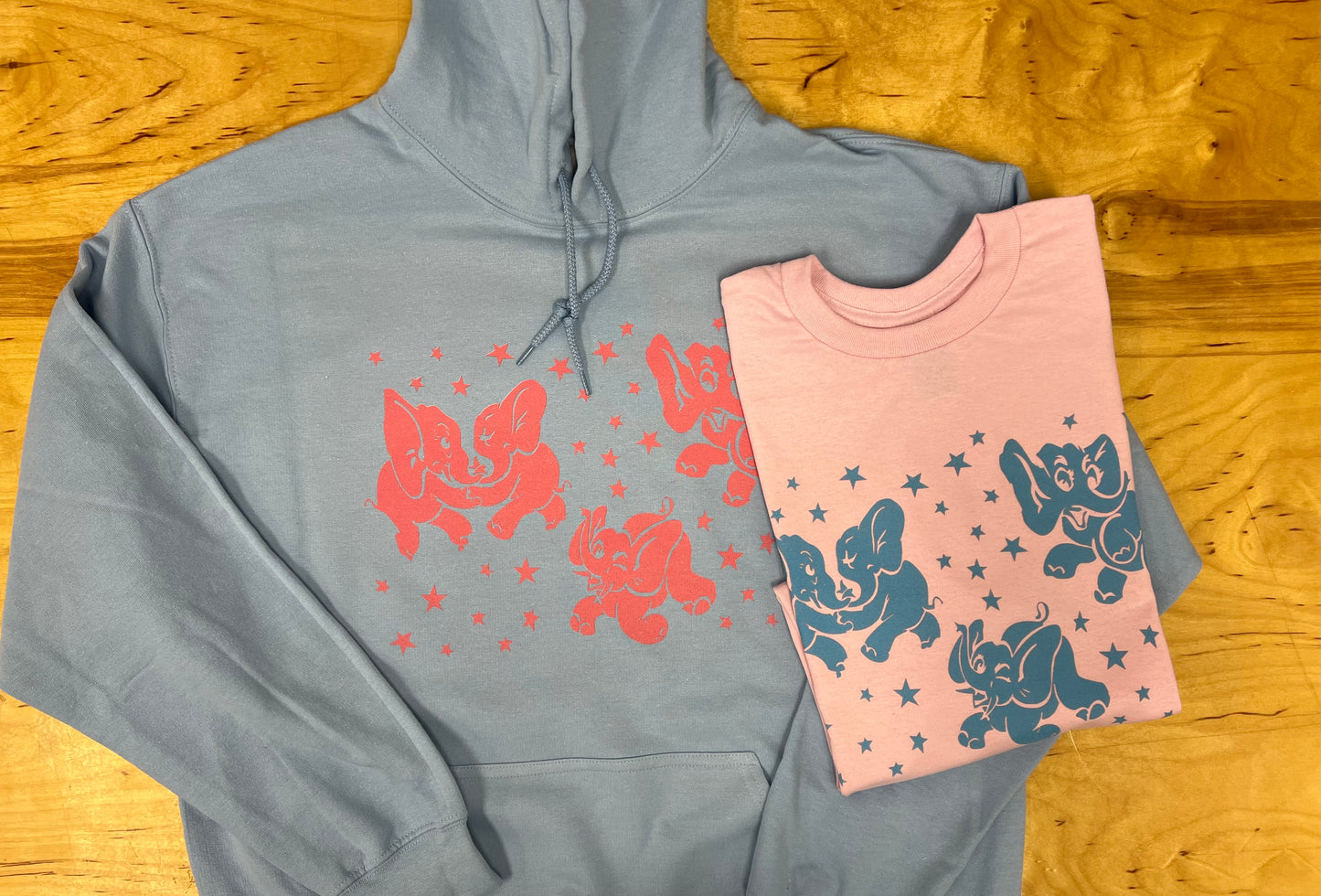 Dancing Elephants Light Blue Hoodie