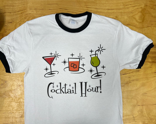 Cocktail Hour Black/White Ringer Tee