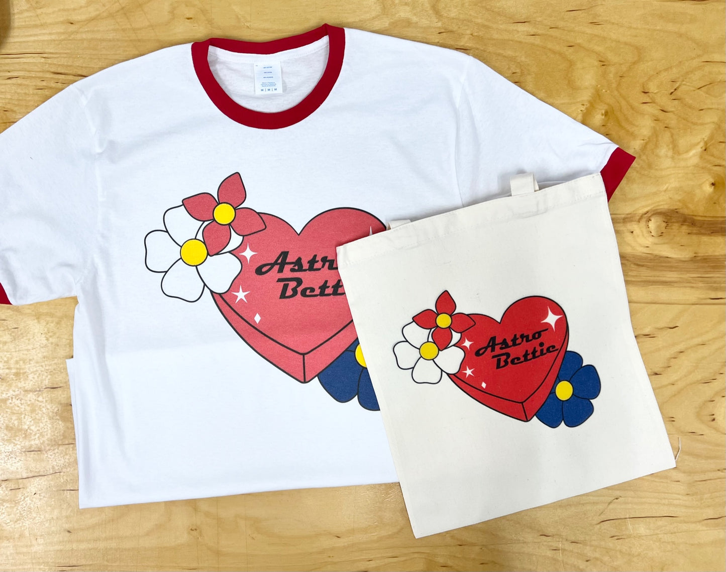 Traditional Hearts and Flowers Red and White Ringer T-Shirt